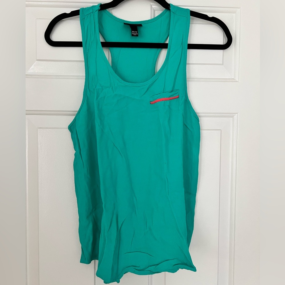 Prabal Gurung Teal Scoop Neck Tank with Coral Accent
